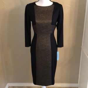 NWT Antonio Melani “Holiday Glow” body con dress in black and gold.  Size 2.